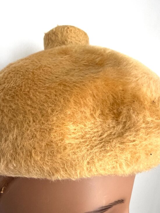 Vintage 60s Fuzzy Faux Fur Pillbox Toque Pillbox Hat Camel Golden Tan Germany main image 11